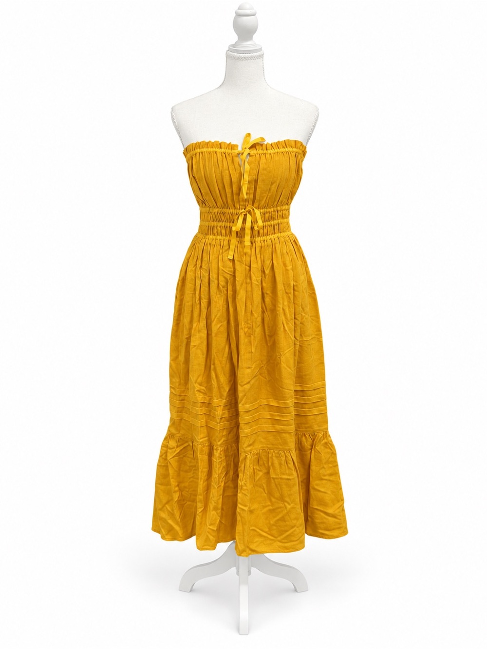 ASTR The Label Mustard Yellow Strapless Smocked Maxi Dress Size S